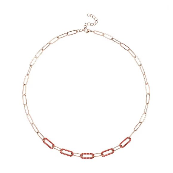 NEW Beautiful Ruby Color Austrian Crystal Paper Clip Chain Necklace - Picture 1 of 3
